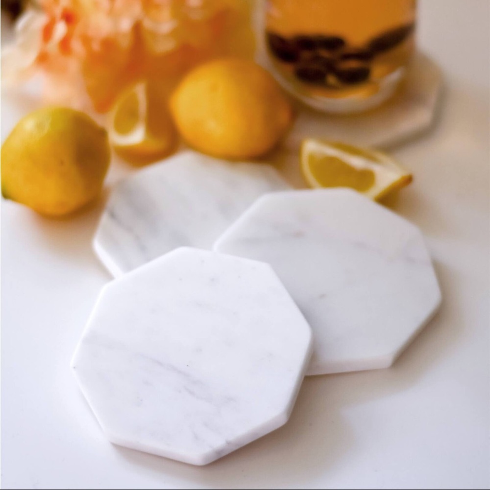 Zeal Living White Marble Coasters